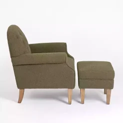 Kirklands Home Accent Chairs|Olive Boucle Tufted Chair & Ottoman Set Green