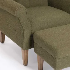 Kirklands Home Accent Chairs|Olive Boucle Tufted Chair & Ottoman Set Green