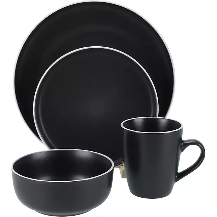 Kirklands Home Dinnerware|Onyx Eliza 16-pc. Dinnerware Set Black