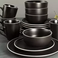 Kirklands Home Dinnerware|Onyx Eliza 16-pc. Dinnerware Set Black
