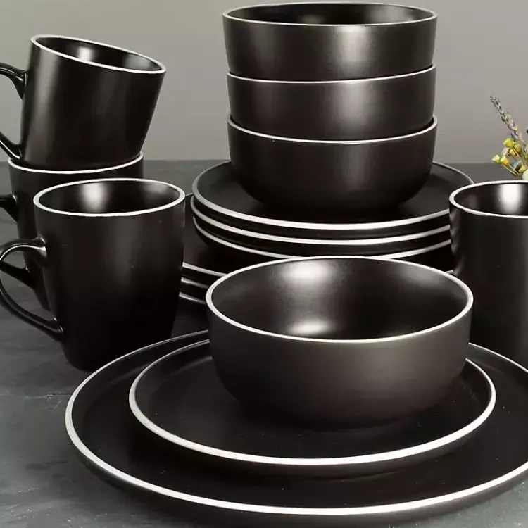 Kirklands Home Dinnerware|Onyx Eliza 16-pc. Dinnerware Set Black