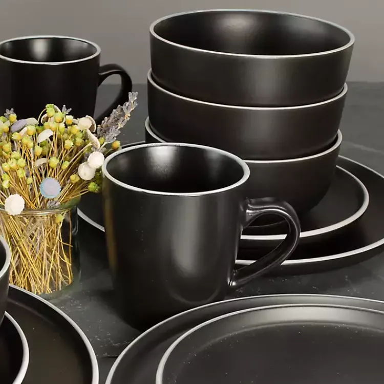 Kirklands Home Dinnerware|Onyx Eliza 16-pc. Dinnerware Set Black