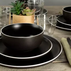 Kirklands Home Dinnerware|Onyx Eliza 12-pc. Dinnerware Set Black