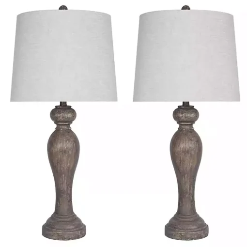 Kirklands Home Table Lamps|Opal Rustic Wood Table Lamps, Set of 2 Gray
