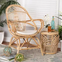 Kirklands Home Accent Chairs|Open Woven Rattan Accent Chair White