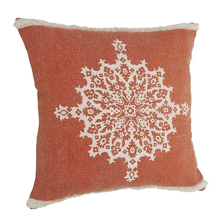 Clearance Orange and White Medallion Pillow Pillows