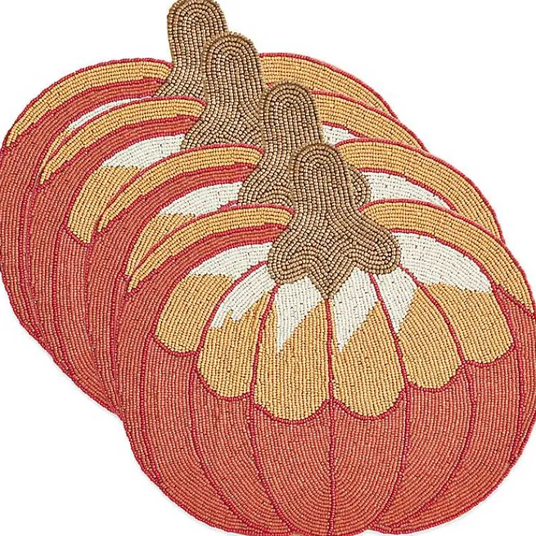 Kirklands Home Table Linens|Orange Beaded Pumpkin Harvest Placemats, Set of 4