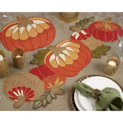Kirklands Home Table Linens|Orange Beaded Pumpkin Harvest Placemats, Set of 4