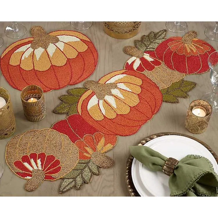 Kirklands Home Table Linens|Orange Beaded Pumpkin Harvest Placemats, Set of 4
