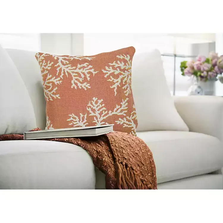 Kirklands Home Outdoor Cushions & Pillows|Orange Coral Woven Outdoor Throw Pillow