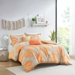 Kirklands Home Comforters|Orange Damask 4-pc. Twin/Twin XL Comforter Set