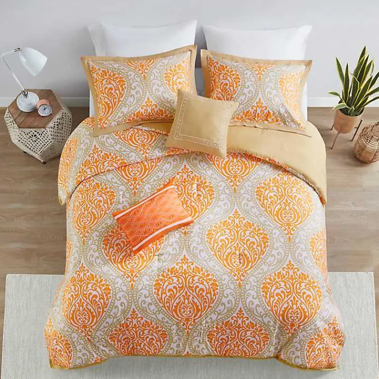 Kirklands Home Comforters|Orange Damask 4-pc. Twin/Twin XL Comforter Set