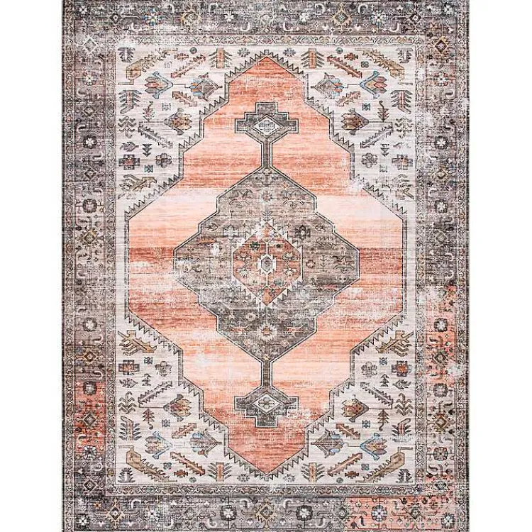 Kirklands Home Accent Rugs|Orange Distressed Medallion Washable Runner
