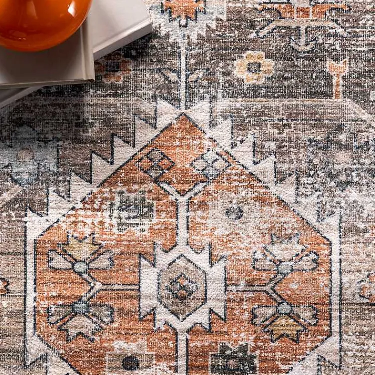 Kirklands Home Accent Rugs|Orange Distressed Medallion Washable Runner