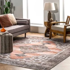 Kirklands Home Area Rugs|Orange Distressed Medallion Washable Area Rug, 4x6