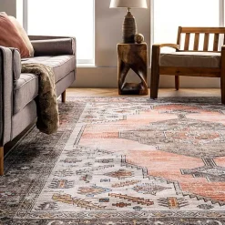 Kirklands Home Area Rugs|Orange Distressed Medallion Washable Area Rug, 4x6