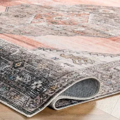 Kirklands Home Area Rugs|Orange Distressed Medallion Washable Area Rug, 4x6