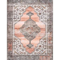 Kirklands Home Area Rugs|Orange Distressed Medallion Washable Area Rug, 5x8