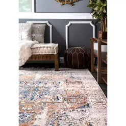 Kirklands Home Area Rugs|Orange Eli Medallion Fringe Area Rug, 5x8