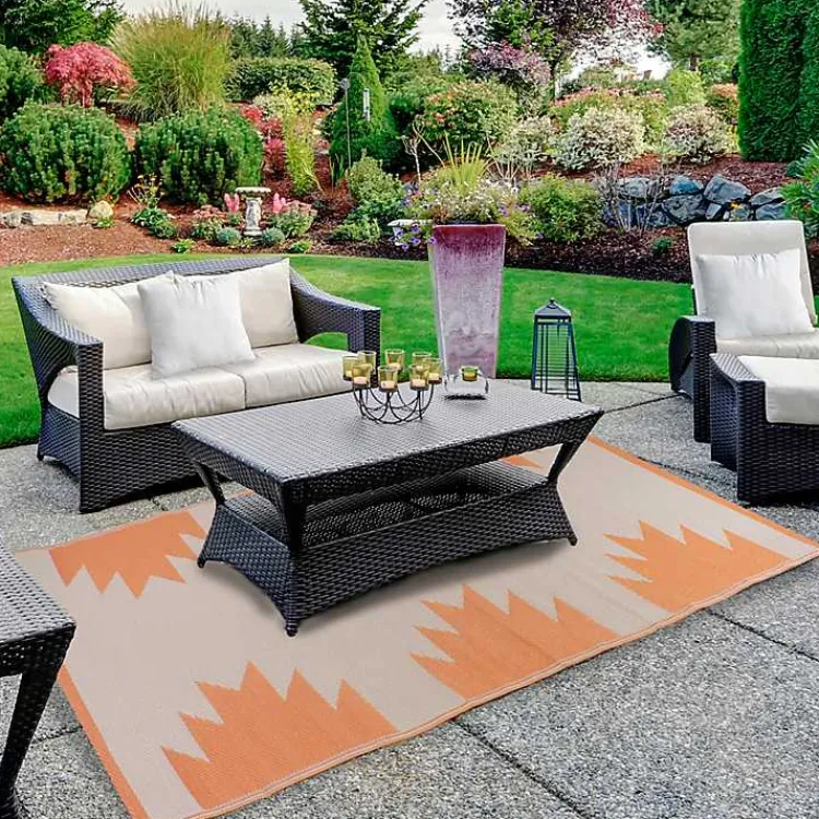 Kirklands Home Outdoor Rugs|Orange Geometric Outdoor Area Rug, 4x6