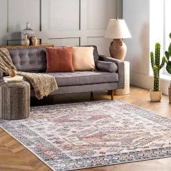 Kirklands Home Area Rugs|Orange Global Motif Washable Runner