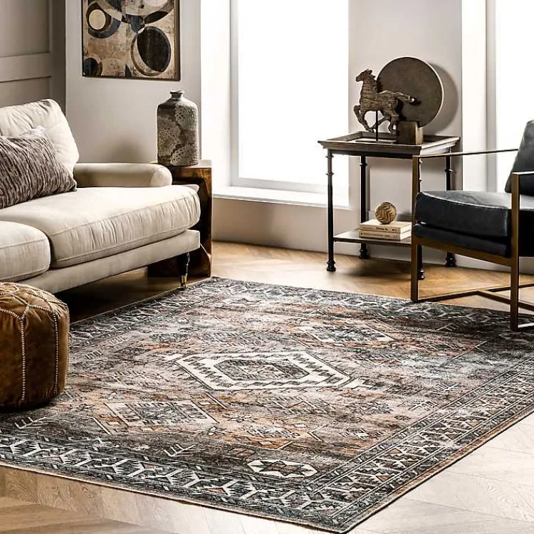 Kirklands Home Area Rugs|Orange Global Pattern Washable Area Rug, 4x6