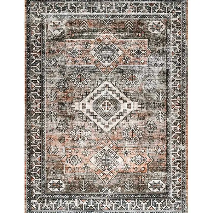 Kirklands Home Area Rugs|Orange Global Pattern Washable Area Rug, 5x8