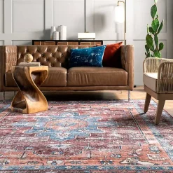 Kirklands Home Area Rugs|Orange Medallion Washable Area Rug, 4x6