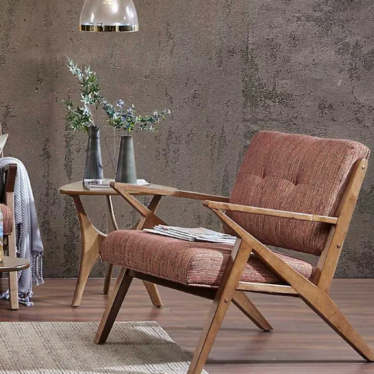 Kirklands Home Accent Chairs|Mid-Century Pecan Finish Accent Chair Orange