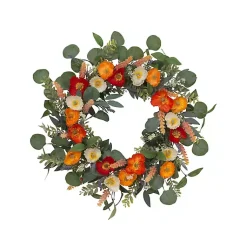 Hot Orange Mixed Spring Floral Wreath Wreaths