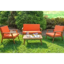 Kirklands Home Outdoor Sets|4-pc. Acacia Wood Outdoor Living Set Orange