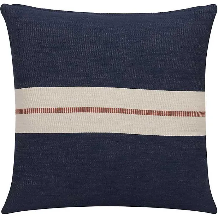 Orange Single Stripe Navy Pillow Pillows