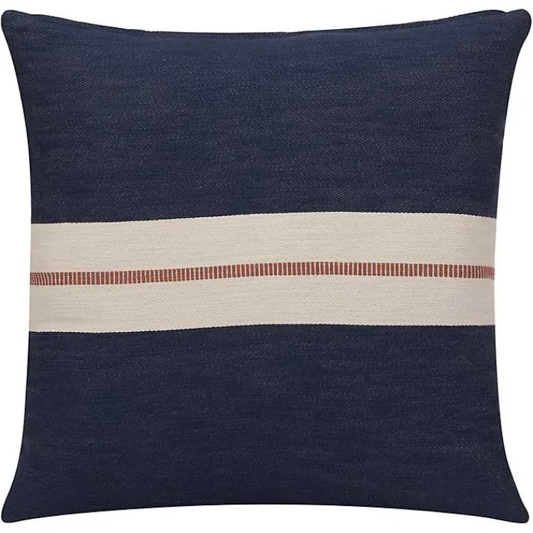 Orange Single Stripe Navy Pillow Pillows