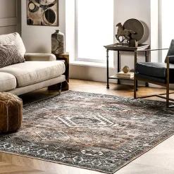 Kirklands Home Area Rugs|Orange Tribal Washable Area Rug, 6x9