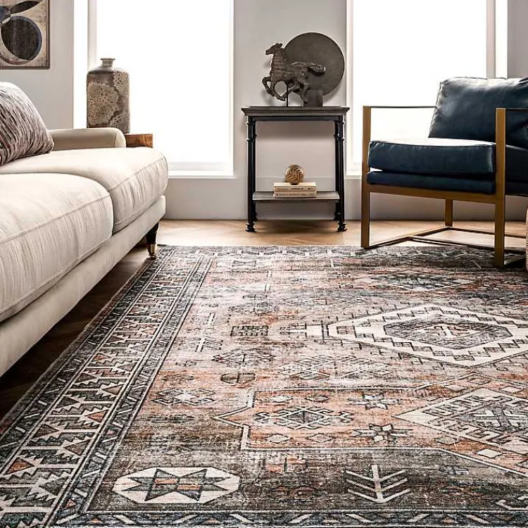 Kirklands Home Area Rugs|Orange Tribal Washable Area Rug, 6x9