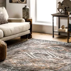 Kirklands Home Area Rugs|Orange Tribal Washable Area Rug, 6x9