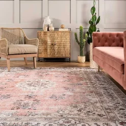 Kirklands Home Area Rugs|Vintage Floral Washable Runner Orange