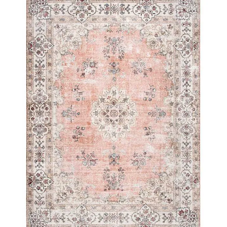 Kirklands Home Area Rugs|Orange Vintage Floral Washable Area Rug, 4x6