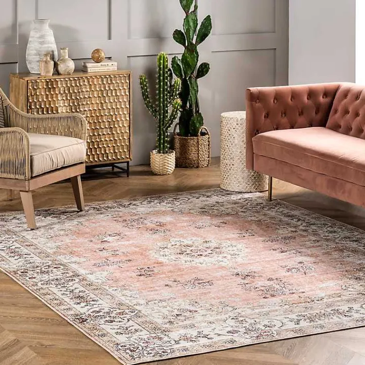 Kirklands Home Area Rugs|Orange Vintage Floral Washable Area Rug, 4x6