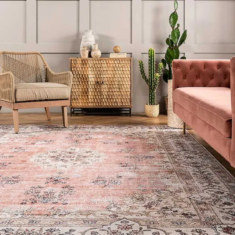 Kirklands Home Area Rugs|Orange Vintage Floral Washable Area Rug, 4x6