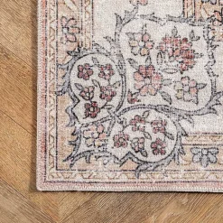 Kirklands Home Area Rugs|Orange Vintage Floral Washable Area Rug, 4x6