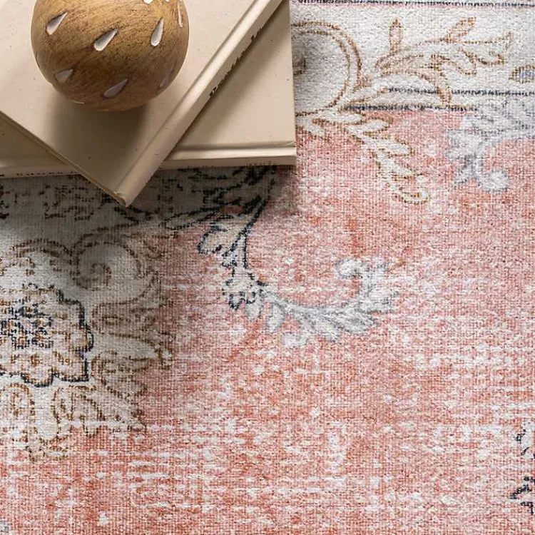 Kirklands Home Area Rugs|Orange Vintage Floral Washable Area Rug, 5x8