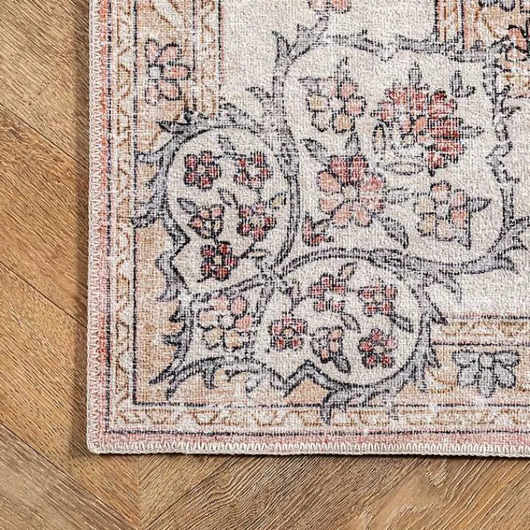Kirklands Home Area Rugs|Orange Vintage Floral Washable Area Rug, 5x8