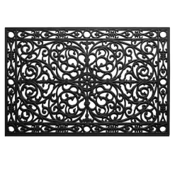Kirklands Home Doormats|Ornate Art Deco Rubber Doormat, 36x24 in. Black