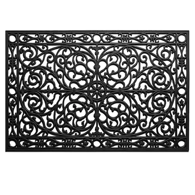 Kirklands Home Doormats|Ornate Art Deco Rubber Doormat, 36x24 in. Black