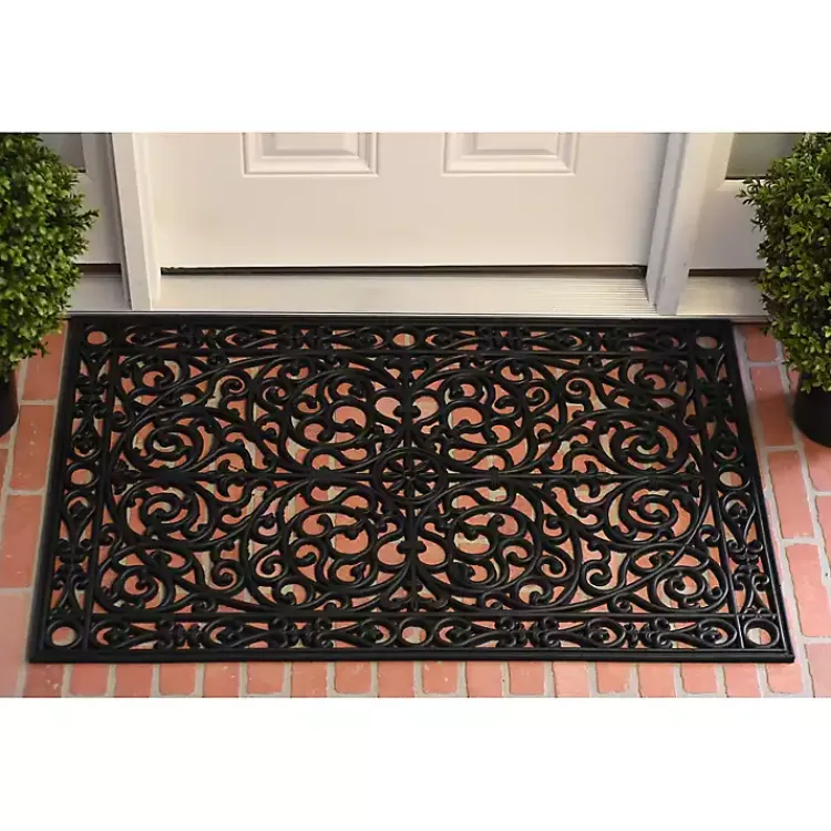 Kirklands Home Doormats|Ornate Art Deco Rubber Doormat, 36x24 in. Black