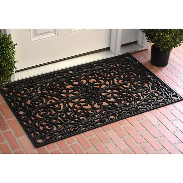 Kirklands Home Doormats|Ornate Art Deco Rubber Doormat, 36x24 in. Black