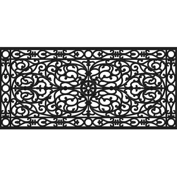Kirklands Home Doormats|Ornate Art Deco Rubber Doormat, 48x22 in. Black
