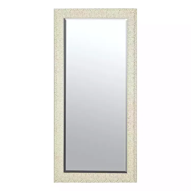 Kirklands Home Full Length & Floor Mirrors|Ornate Distressed Cream Leaner Mirror