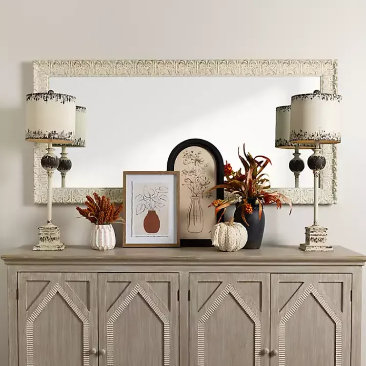 Kirklands Home Full Length & Floor Mirrors|Ornate Distressed Cream Leaner Mirror